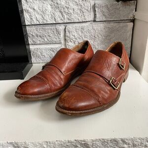 Trask Lathan Cognac Leather Double Monk Strap Mens Dress Shoes Work Office 9